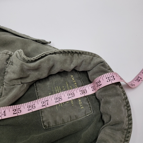 American Eagle Olive Green Utility Jacket Hide Away Hood Pockets Size S… - Picture 13 of 15